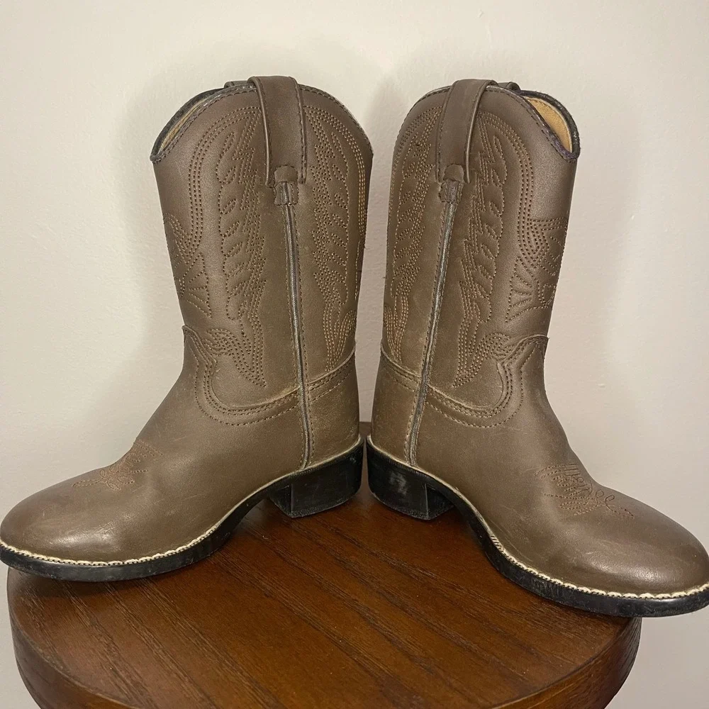 Durango Kids Brown Cowboy Western Boots Synthetic Leather Boys Girls Cowgirl 10D